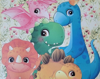 Dinosaur fabric panel 100 % cotton muslin baby nursery material