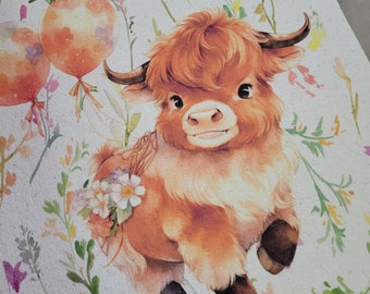 Baby highland cow panel 100 % cotton Kona or muslin fabric