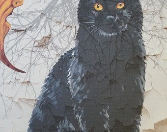 Black cat panel fabric Halloween material holiday wall art