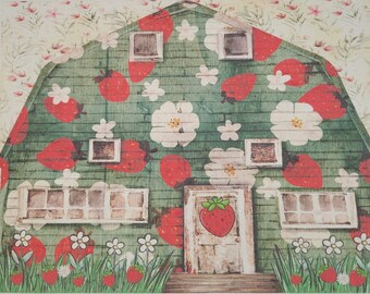 Barn fabric panel 100 % cotton Kona or muslin material red and green quilt top block