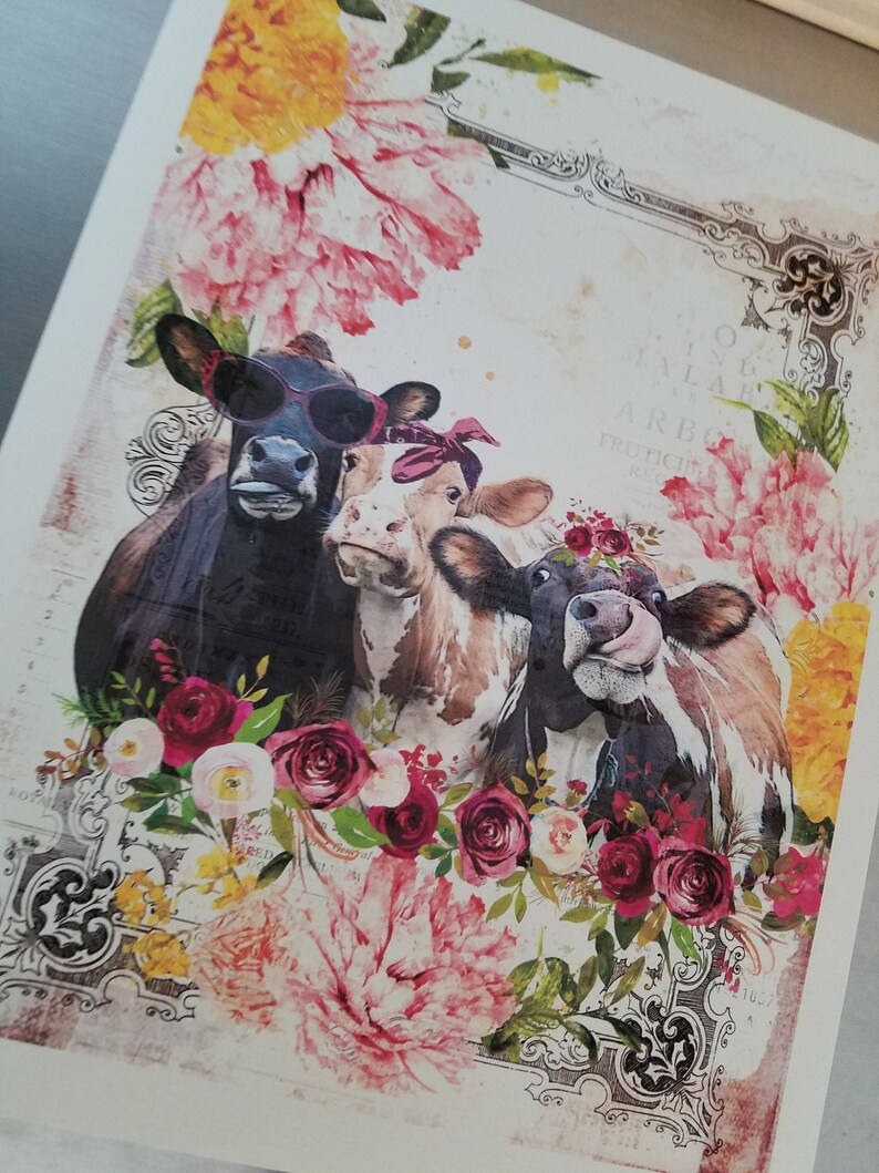 Floral cow fabric cotton muslin quilt panel bovine home Etsy