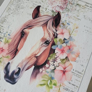 Horse fabric panel with flowers 100 % Kona cotton or muslin various sizes