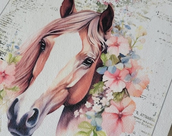Horse fabric panel with flowers 100 % Kona cotton or muslin various sizes