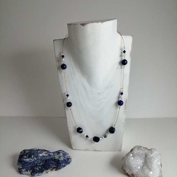 Illusion necklace-Lapis Lazuli/floating necklace /wedding/MOB necklace/MOG necklace/ guest/special occasion