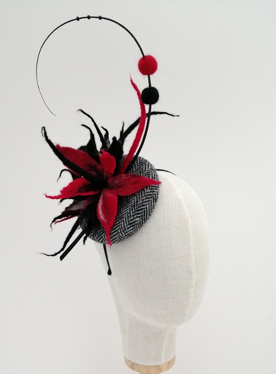 Handmade Harris Tweed Pillbox Fascinator With Felt Flowers 