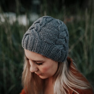 KNITTING PATTERN,knit beanie,Yessys Designs,knit cable beanie, advanced beginner knit pattern, The Ingrid Beanie pattern, instant download. image 1