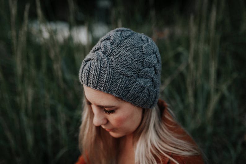 KNITTING PATTERN,knit beanie,Yessys Designs,knit cable beanie, advanced beginner knit pattern, The Ingrid Beanie pattern, instant download. image 1