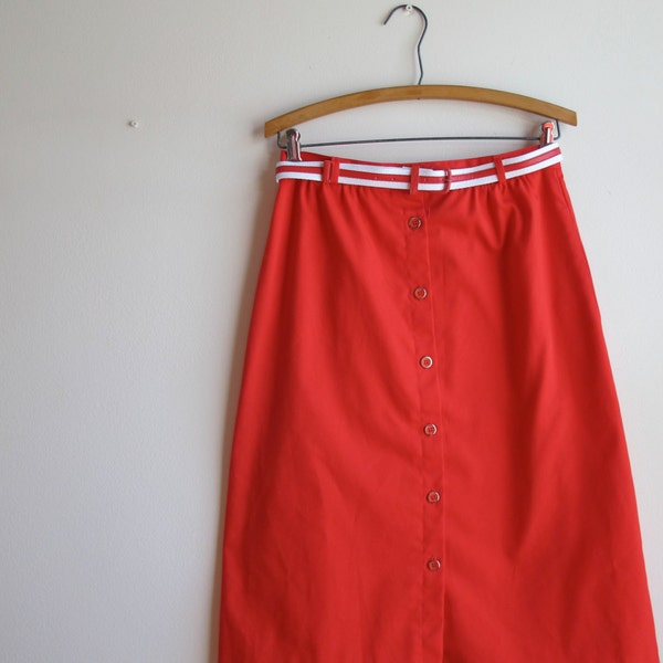 Vintage Cute Red Button Up 80s A-Line Skirt