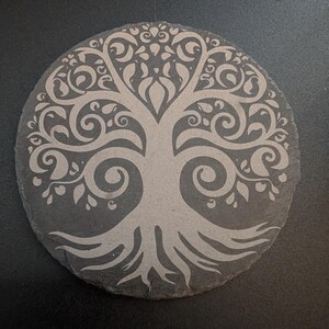 Tree of Life Slate Coaster – Celtic Swirl Design Pagan Nature Decor