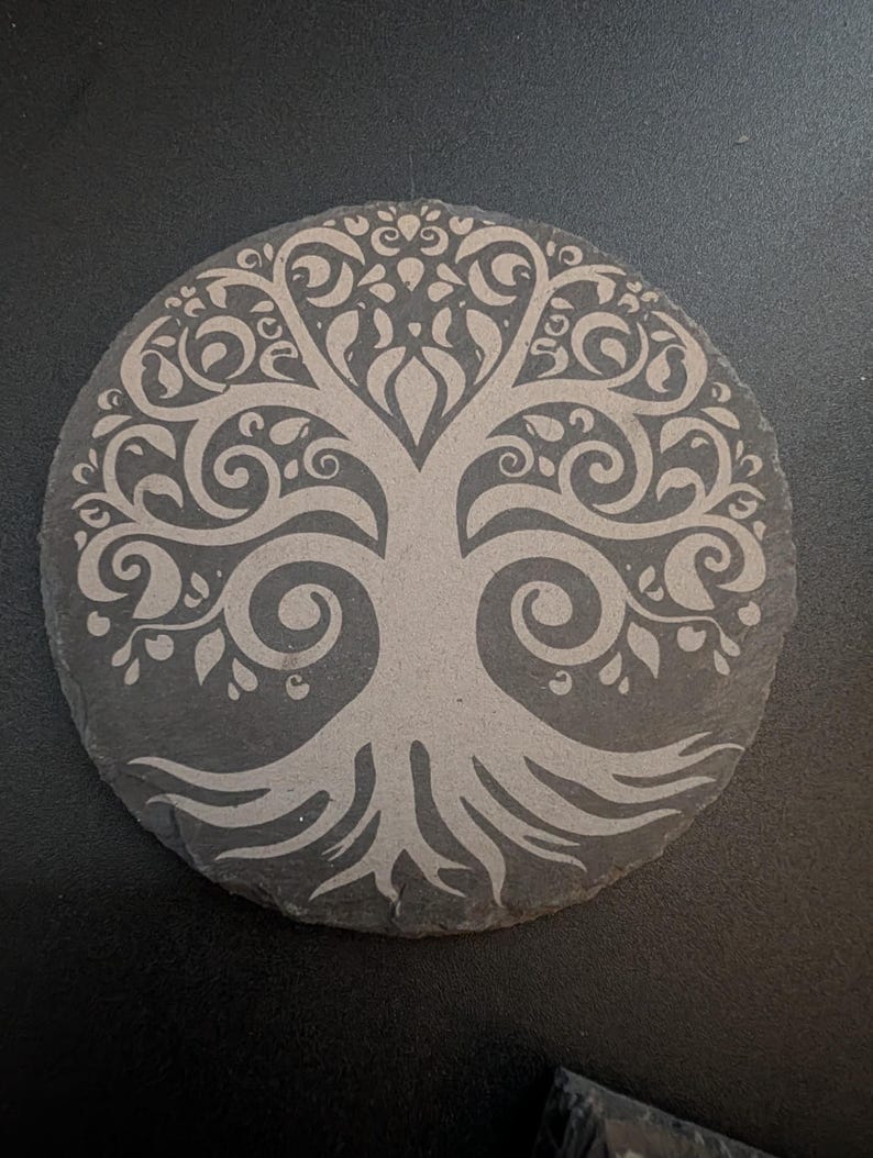 Tree of Life Slate Coaster – Celtic Swirl Design Pagan Nature Decor