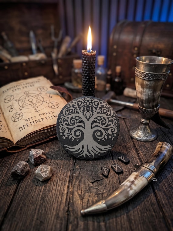 Tree of Life Slate Coaster – Celtic Swirl Design Pagan Nature Decor