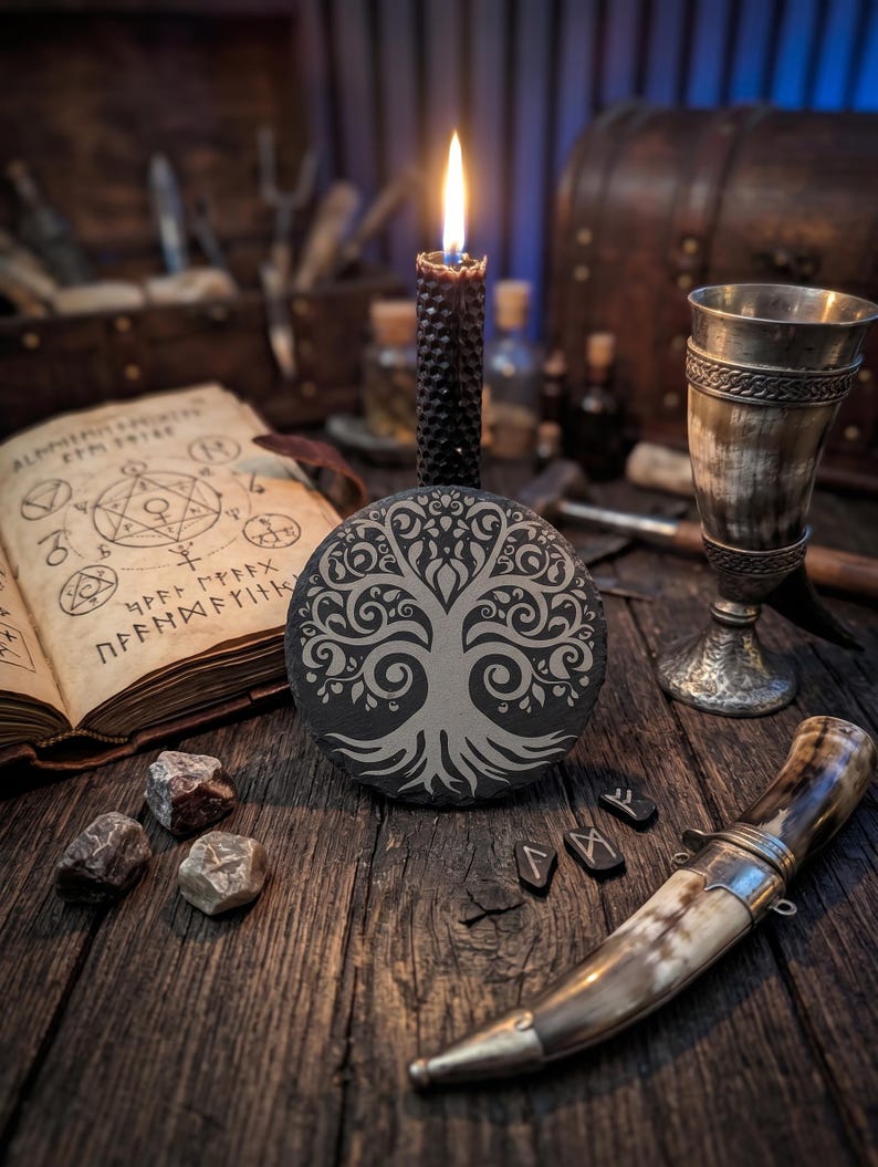 Tree of Life Slate Coaster – Celtic Swirl Design Pagan Nature Decor