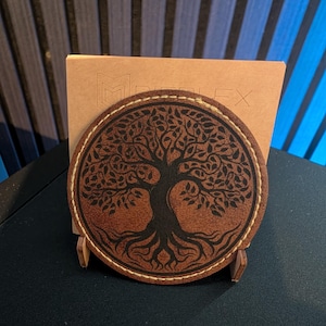 Yggdrasil Aufnäher – Vintage Braun Aufbügelbares Leder Lebensbaum-Design
