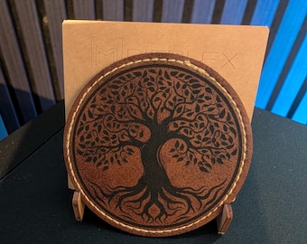 Yggdrasil Patch – Vintage Brown Iron-On Leather Tree of Life Design