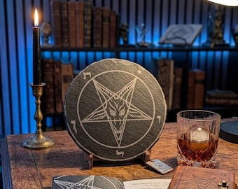 Baphomet Sigil Slate Coaster – Occult Ritual Decor