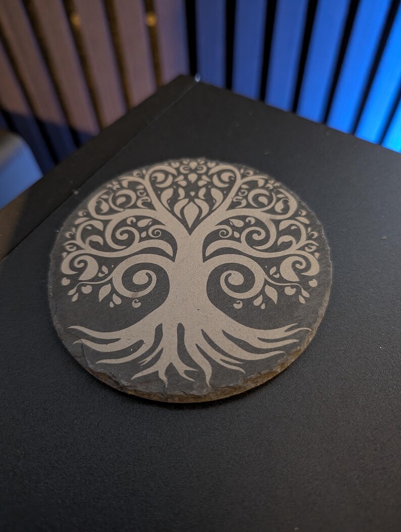 Tree of Life Slate Coaster – Celtic Swirl Design Pagan Nature Decor