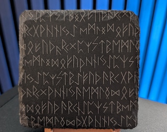 Runic Slate Stone – Elder Futhark Pattern | Viking Decor & Altar Piece -For Beer, drinks, Candles
