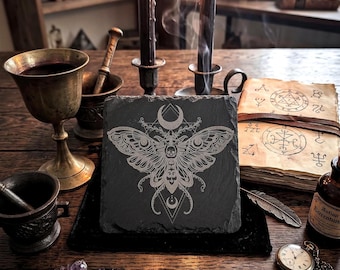Death's Head Moth Slate Coaster – Dark Ritual Decor