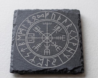 Set 4pcs VEGVISIR & RUNIC CIRCLE – Norse Viking Compass Slate Coaster