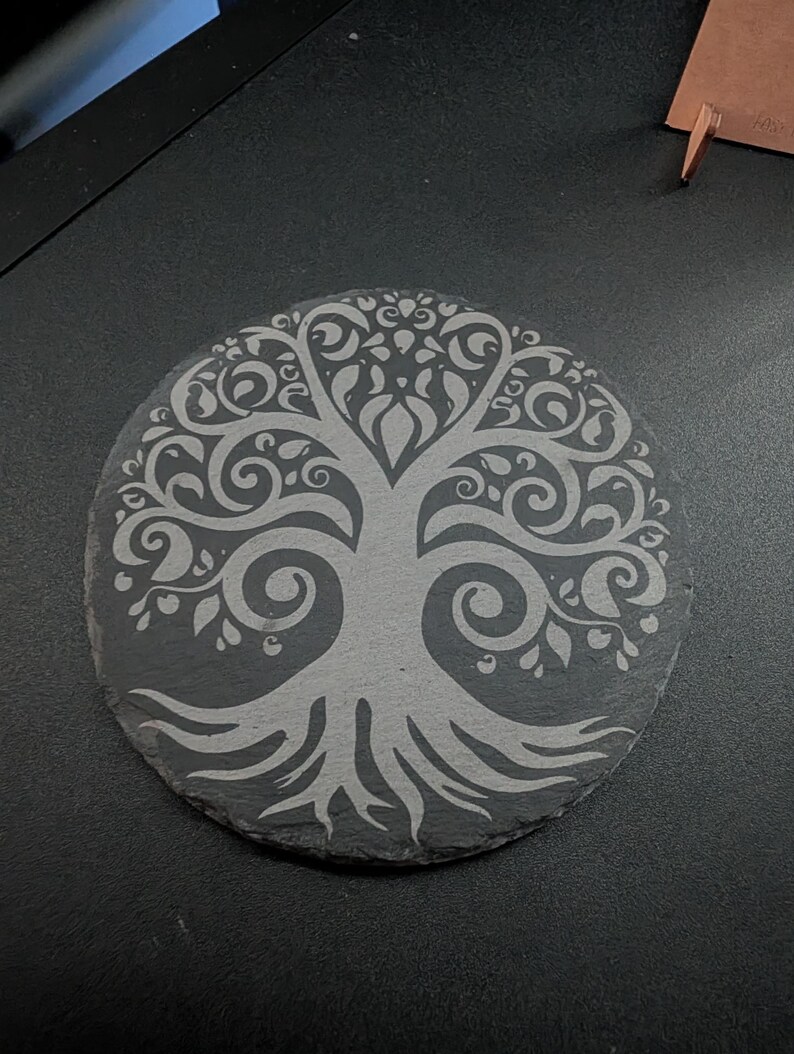 Tree of Life Slate Coaster – Celtic Swirl Design | Pagan Nature Decor