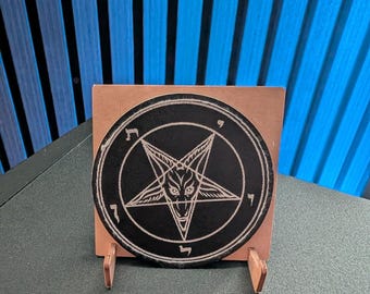 Baphomet Sigil Iron-On Patch – Black PU Leather | Occult Left Hand Path