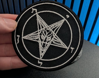 Baphomet Patch Embroidered – Occult Pentagram Sigil, Satanic Goat Badge (9cm Diameter)