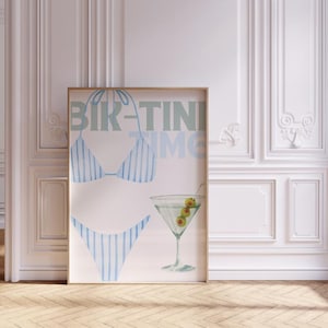 Bik-Tini Time Digital Download – Beachy Cocktail Art, Summer Bikini Print, Wall Decor, Poolside Aesthetic, Bar Cart Art, Instant Download