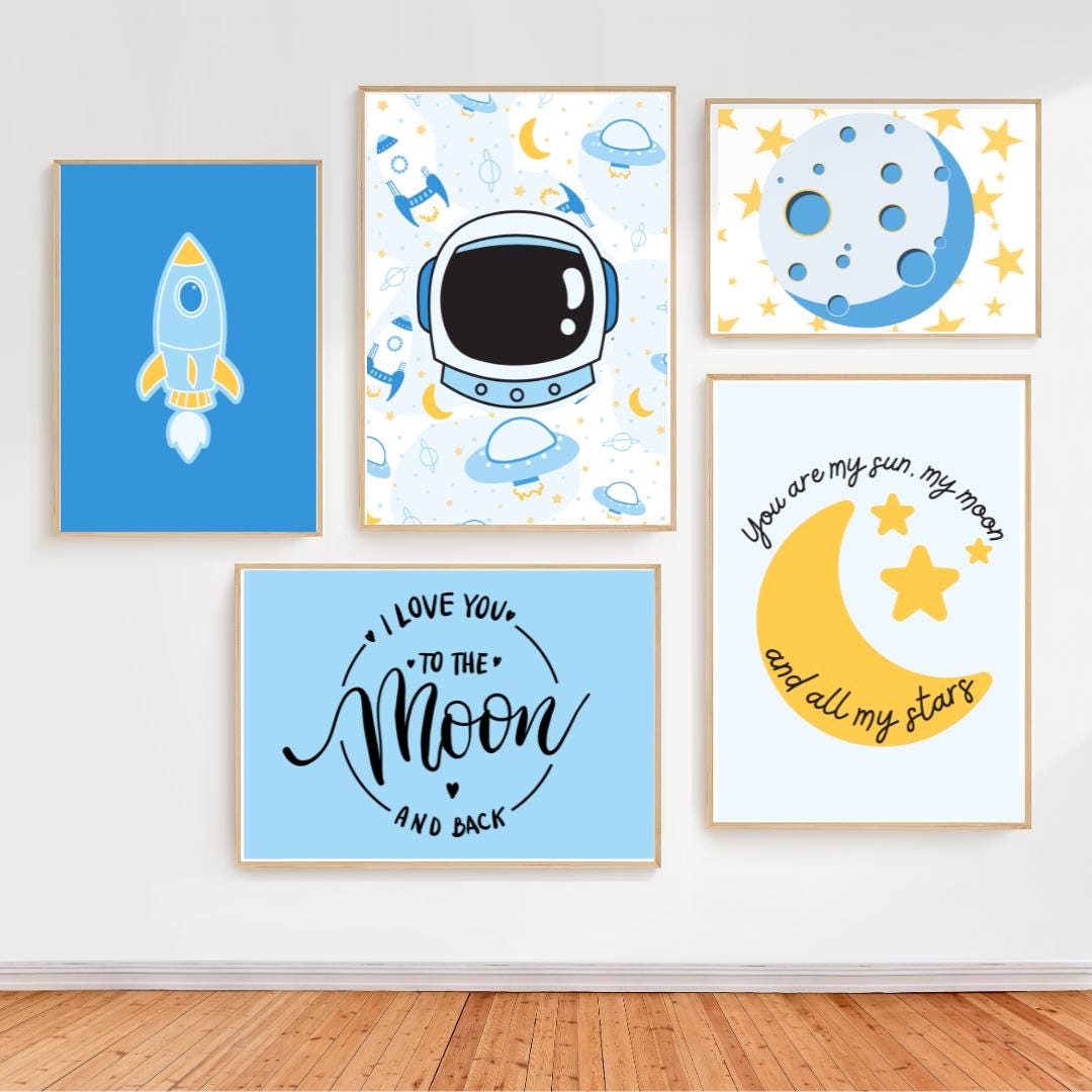 Space Themed Baby Boy Nursery Wall Art, Toddler Boy Room Decor, I Love ...