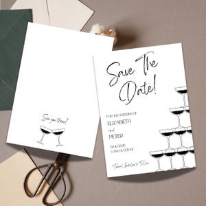 Champagne Tower Save the Date Template | Editable Canva Template | Instant Download | Modern Save The Date | Minimalist Save the Date