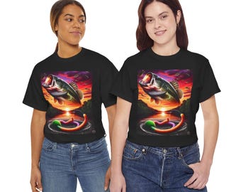 Unisex Heavy Cotton Tee, Big Mouth Bass Shirt, Multi-Colored Fish T-shirt, Men's Fishing Shirt, Woman's Fishing T-shirt,