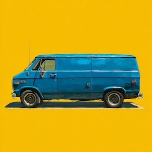 A stretched blue van