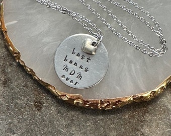 Best Bonus Mom Ever - Hand Stamped Pendant Necklace or Key Chain