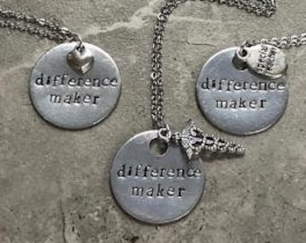 Difference Maker - Metal Hand Stamped Necklace