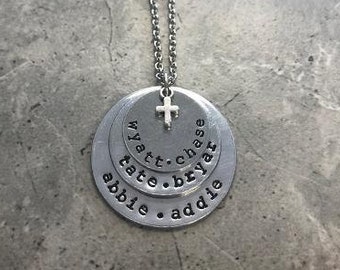 The Natalie Necklace - Small 3 Tier Hand Stamped Brag Necklace