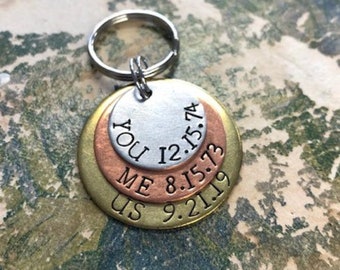 The Nora Key Chain - 3 Tier Hand Stamped Key Chain - MIXED METAL