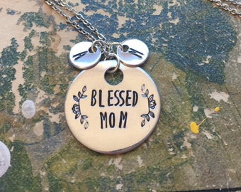 Blessed Mom - Hand Stamped Necklace