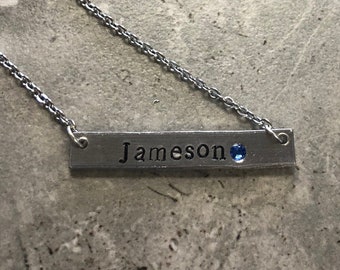 The Sadie Necklace - Hand Stamped Name Plate Necklace with Birthstone