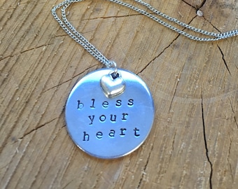 Bless Your Heart - Hand Stamped Necklace