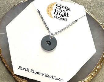 Birth Flower Hand Stamped Necklace