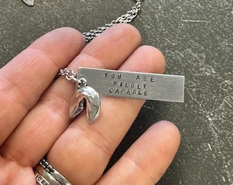 The Rosalie Necklace - Pewter Fortune Cookie Necklace