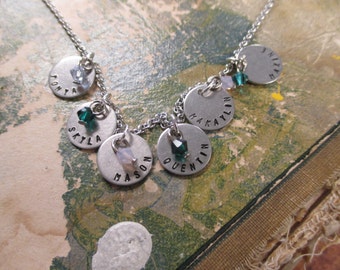 The Tracie Necklace - Tiny Disc Name Necklace with Birthstone Crystals
