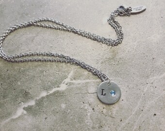 The Lillian Necklace - Round Initial Necklace with Birth Stone