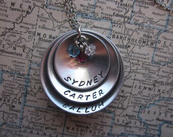 The Audrey Necklace - 3 Tier Domed Hand Stamped Brag Necklace