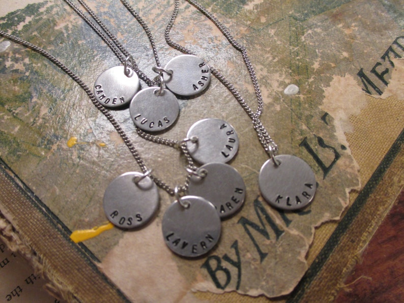 Tiny Disc Name Necklace with Birthstone Crystals The Tracie Necklace