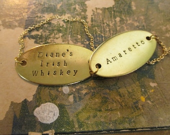 Custom Hand Stamped Decanter Tag - Large Brass
