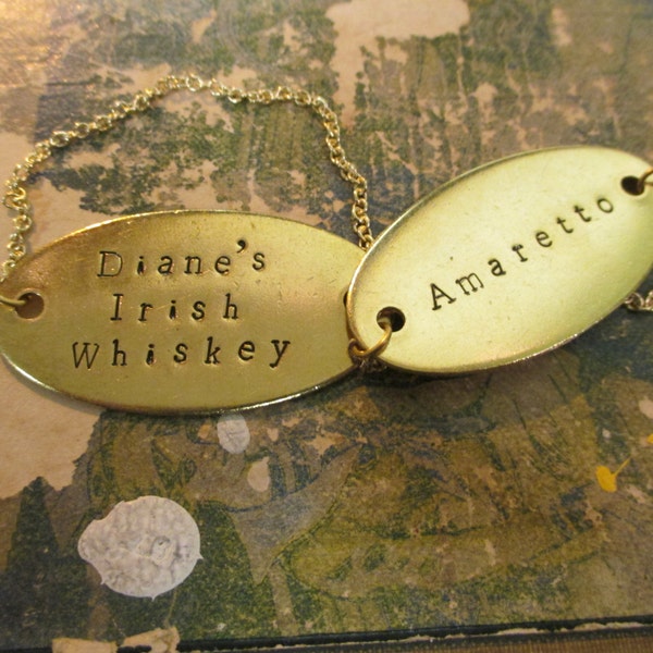 Custom Hand Stamped Decanter Tag - Large Brass