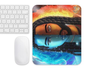 Fire and Water Mousepad – Afrocentric Duality Art Desk Mat