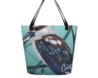 Blue Kookaburra Bird Art Tote Bag | Polyester Shopping Bag