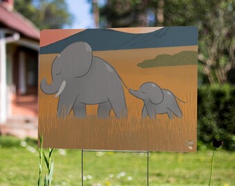 Elephant Family Yard Sign | Sunset Stroll Outdoor Decor