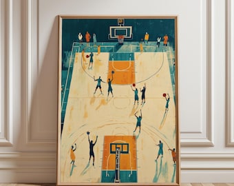 Basketball Funky Prints, Retro Sports Art Poster, Vintage Sport Print, Teen Trendy Dorm Decor